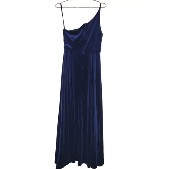 NWT After Six One Shoulder Spaghetti Strap Lux Velvet Maxi Dress Pockets 16 Blue - Picture 6 of 15
